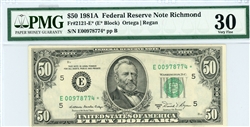 2121-E* (E* Block), $50 Federal Reserve Note Richmond, 1981A