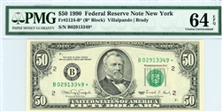 2124-B* (B* Block), $50 Federal Reserve Note New York, 1990