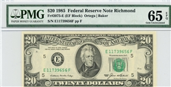2075-E (EF Block), $20 Federal Reserve Note, 1985