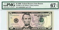 1993-A* (IA* Block), $5 Federal Reserve Note Boston, 2006
