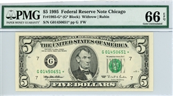 1985-G* (G* Block), $5 Federal Reserve Note Chicago, 1995