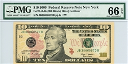 2041-B (JBB Block), $10 Federal Reserve Note New York, 2009