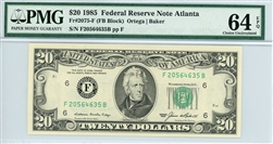 2075-F (FB Block), $20 Federal Reserve Note Atlanta, 1985