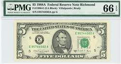 1980-E (EA Block), $5 Federal Reserve Note Richmond, 1988A