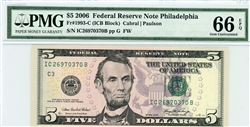 1993-C (ICB Block), $5 Federal Reserve Note Philadelphia, 2006