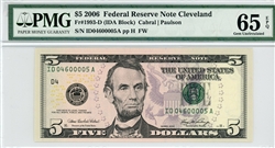 1993-D (IDA Block), $5 Federal Reserve Note Cleveland, 2006