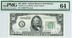 2105-A (AA Block), $50 Federal Reserve Note Boston, 1934C