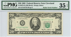 2075-D (DB Block), $20 Federal Reserve Note Cleveland, 1985