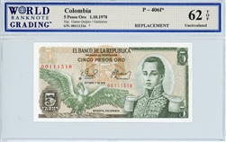 406f*, 5 Pesos Oro Colombia, 1978