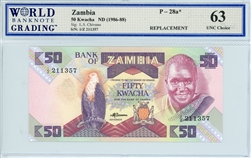 28a*, 50 Kwacha Zambia, ND (1986-88)