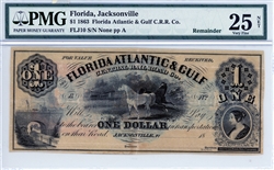 Florida, Jacksonville, $1, 1863 Florida Atlantic & Gulf C.R.R. Co.