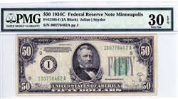 2105-I (IA Block), $50 Federal Reserve Note, 1934C