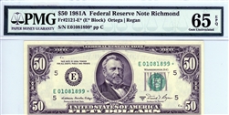 2121-E* (E* Block), $50 Federal Reserve Note, 1981A