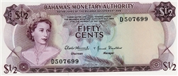 26a, $1/2, Fifty Cents Bahamas, 1968