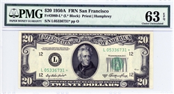 2060-L* (L* Block), $20 Federal Reserve Note San Francisco, 1950A