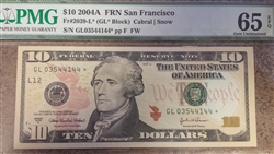 2039-L* (GL* Block), $10 Federal Reserve Note San Francisco, 2004A