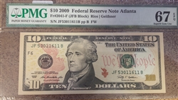 2041-F (JFB Block), $10 Federal Reserve Note Atlanta, 2009