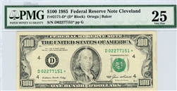 2171-D*, $100 Federal Reserve Note Cleveland, 1985