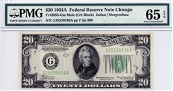 2055-Gm Mule (GA Block), $20 Federal Reserve Note Chicago, 1934A