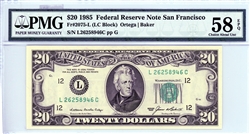 2075-L (LC Block), $20 Federal Reserve Note San Francisco, 1985B