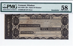 Windsor, Vermont, $10, 1820's-30's