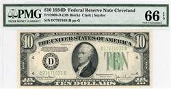 2009-D (DB Block), $10 Federal Reserve Note Cleveland, 1934D