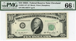 2011-D* (D* Block), $10 Federal Reserve Note Cleveland, 1950A