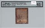 PA-212, 9 Pence Pennsylvania Colonial Note, April 10, 1777