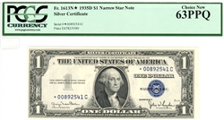 1613N* Narrow, $1 Silver Certificate, 1935D