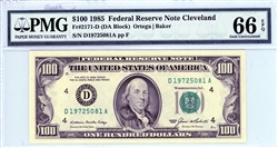 2171-D (DA Block), $100 Federal Reserve Note Cleveland, 1985