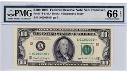 2173-L* (L* Block), $100 Federal Reserve Note San Francisco, 1990