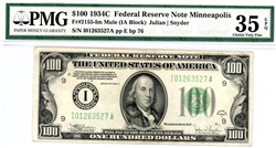 2155-Im Mule (IA Block), $100 Federal Reserve Note Minneapolis, 1934C