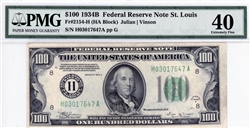 2154-H (HA Block), $100 Federal Reserve Note St. Louis, 1934B