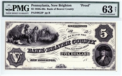 New Brighton, Pennsylvania, $5, 1850s-60s, PROOF