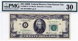 2069-J* (J* Block), $20 Federal Reserve Note Kansas City, 1969B