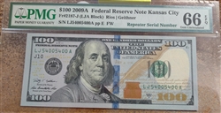 2187-J (LJA Block), $100 Federal Reserve Note Kansas City, 2009A