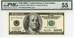 2182-K* (KK* Block), $100 Federal Reserve Note Dallas, 2006A