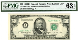 2111-J (JA Block), $50 Federal Reserve Note Kansas City, 1950D