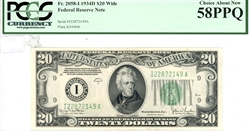 2058-I (IA Block), $20  Wide Federal Reserve Note, 1934D