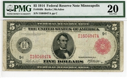 840b, $5 Federal Reserve Note Minneapolis, 1914