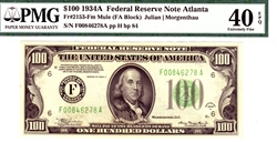 2153-Fm Mule (FA Block), $100 Federal Reserve Note Atlanta, 1934A