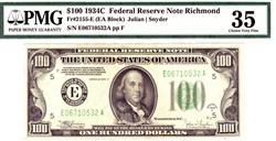 2155-E (EA Block), $100 Federal Reserve Note Richmond, 1934C