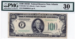2156-F (FA Block), $100 Federal Reserve Note Atlanta, 1934D