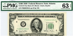 2157-Fm Mule, $100 Federal Reserve Note Atlanta, 1950