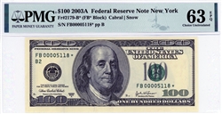 2179-B* (FB* Block), $100 Federal Reserve Note New York, 2003A