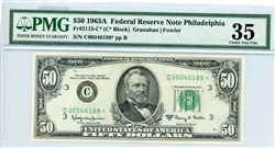 2113-C* (C* Block), $50 Federal Reserve Note Philadelphia, 1963A