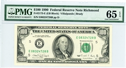 2173-E (EB Block), $100 Federal Reserve Note Richmond, 1990