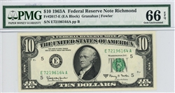 2017-E (EA Block), $10 Federal Reserve Note Richmond, 1963A