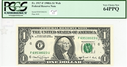 1917-F (FU Block), $1 Web Federal Reserve Note Atlanta (Run 11), 1988A