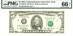 1982-B* (B* Block), $5 Federal Reserve Note New York, 1993